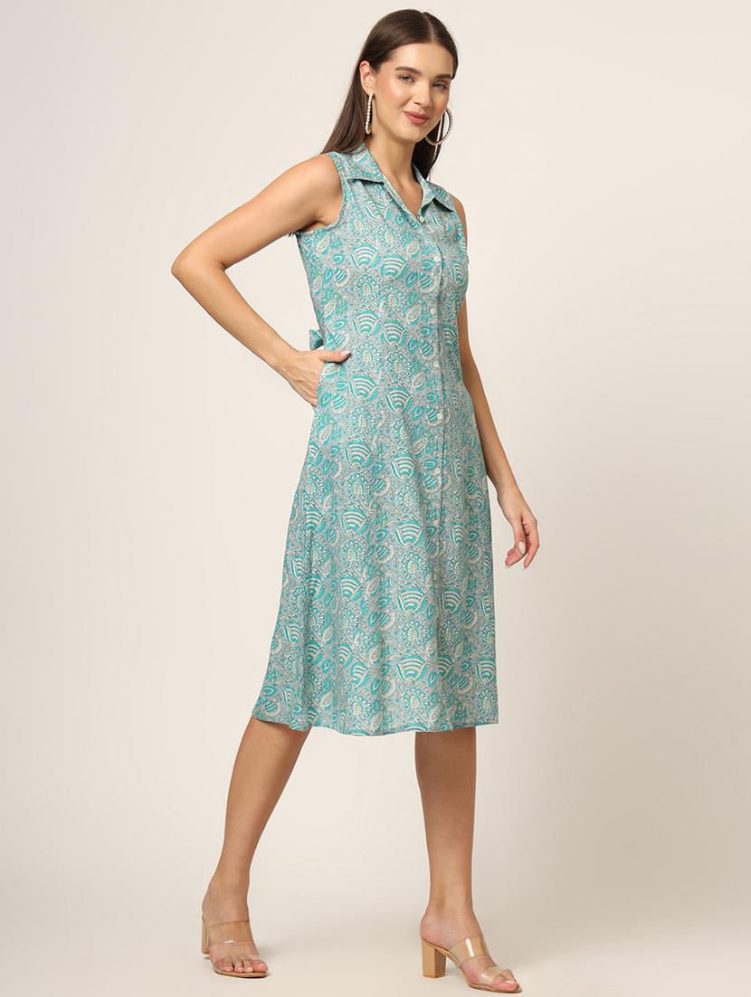 women light blue printed a-line ethnic dress - 21382242 - Standard Image - 3