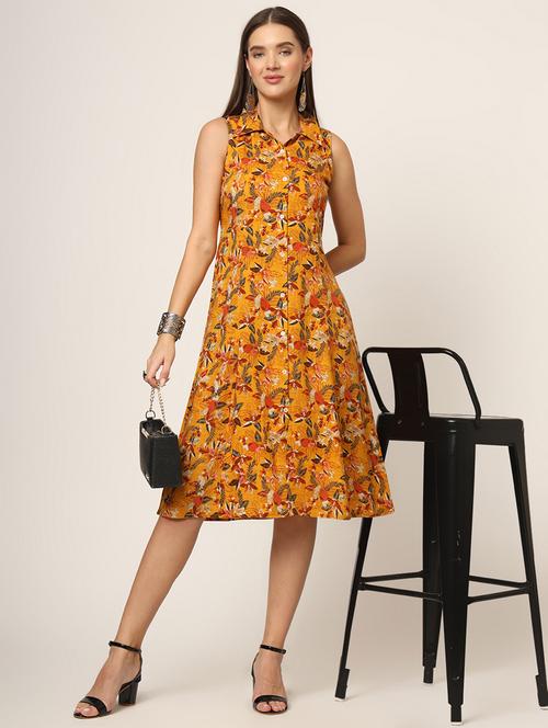 women yellow florals printed a-line ethnic dress - 21382243 - Standard Image - 0