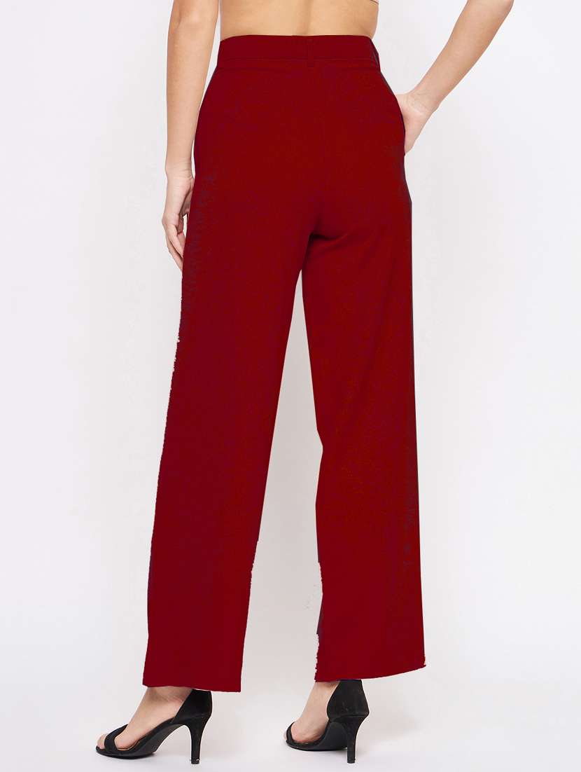 women maroon solids wide leg trouser - 21382264 -  Standard Image - 3