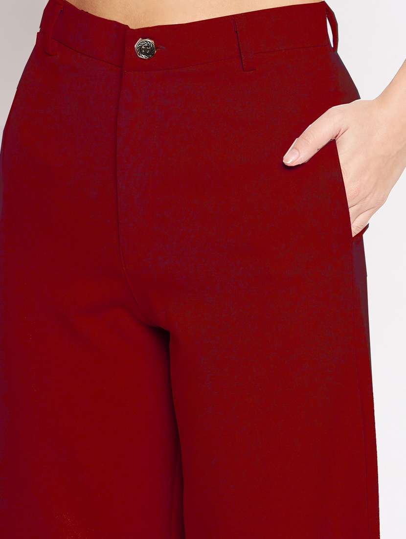 women maroon solids wide leg trouser - 21382264 -  Standard Image - 5