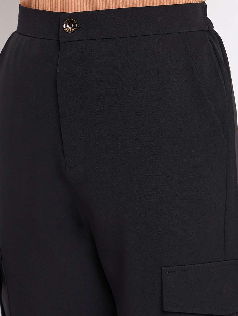 women black solids cargos trouser - 21382265 -  Standard Image - 5