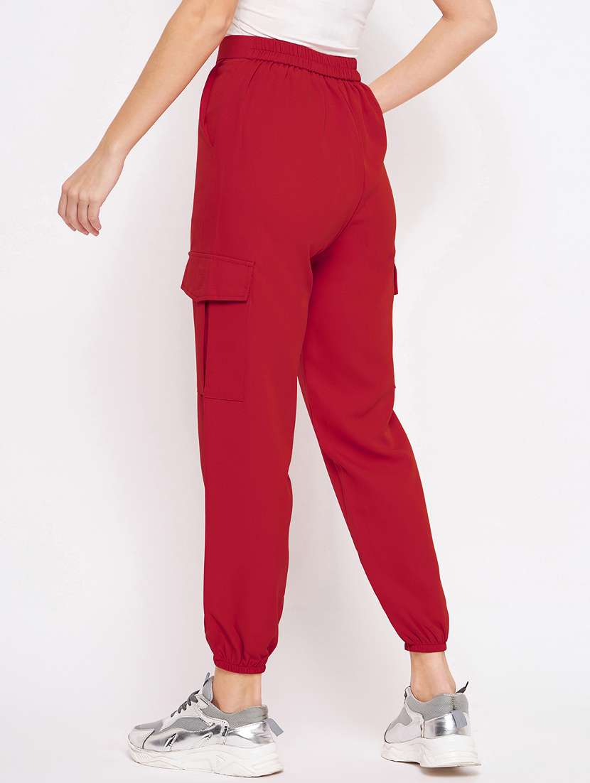 women maroon solids cargos trouser - 21382266 -  Standard Image - 3