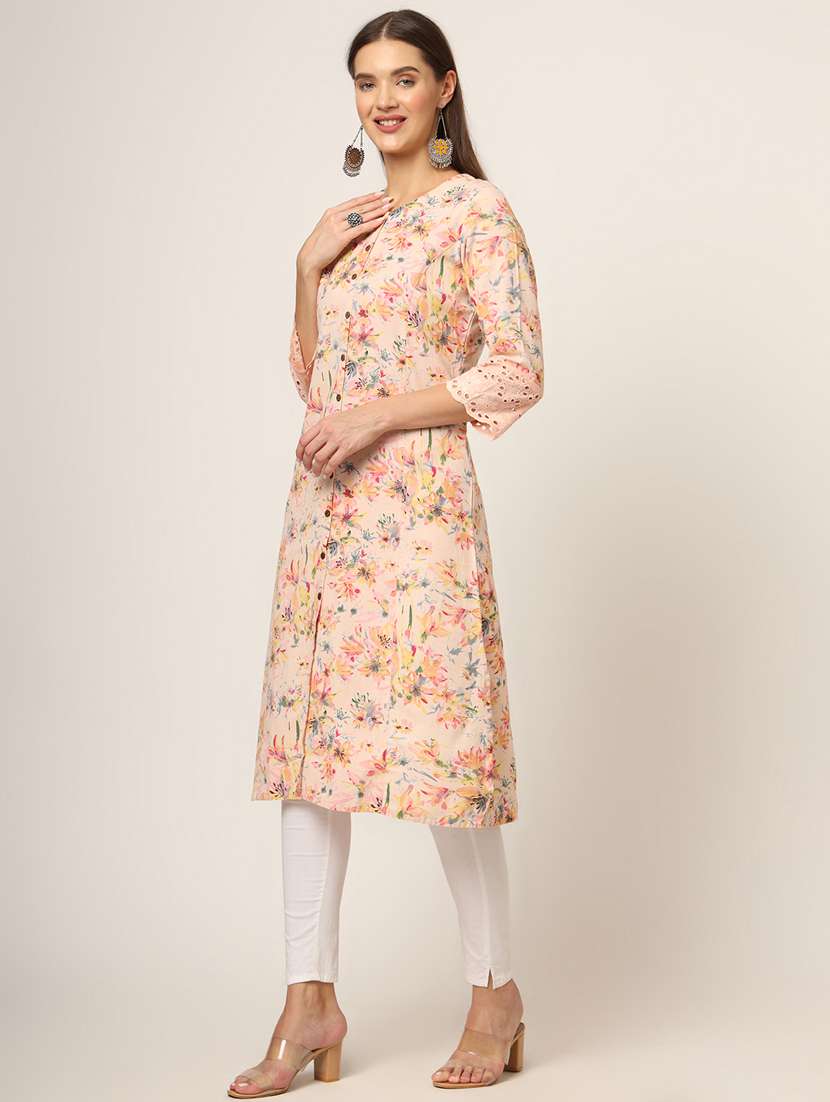 women three quarter sleeve a-line kurta - 21382267 -  Standard Image - 3