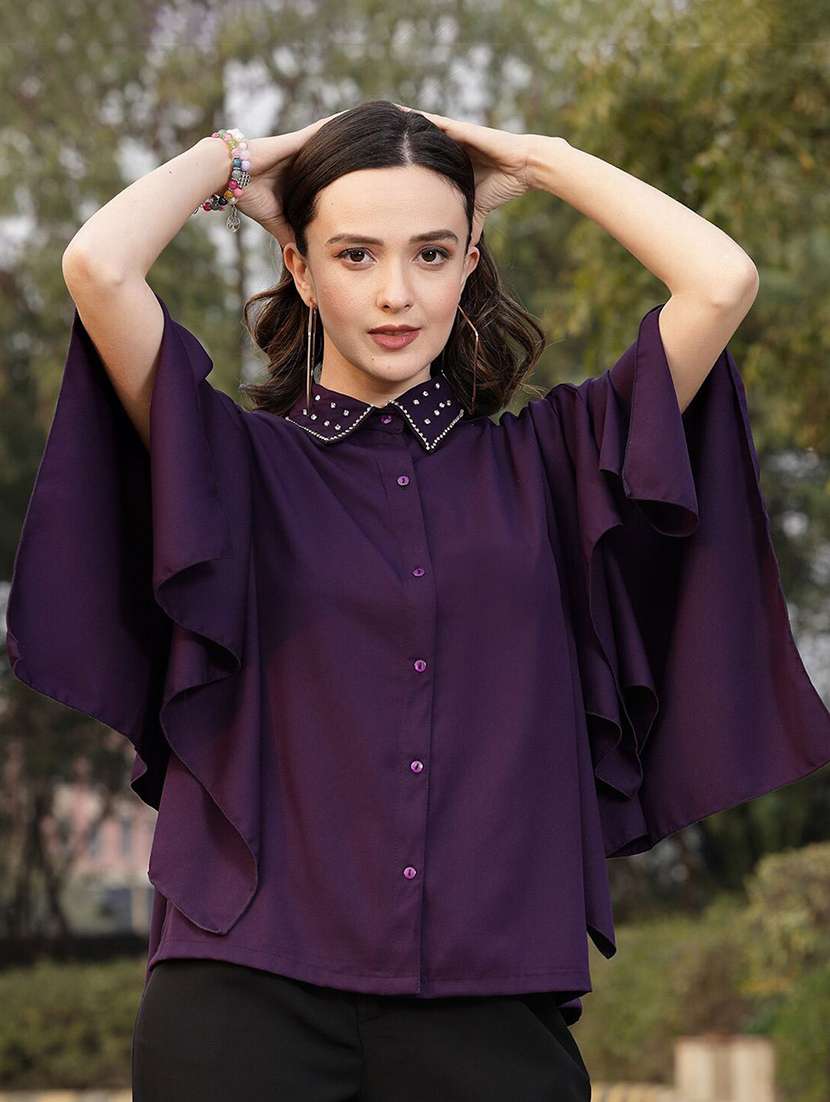 women purple polyester regular shirt - 21382296 -  Standard Image - 3