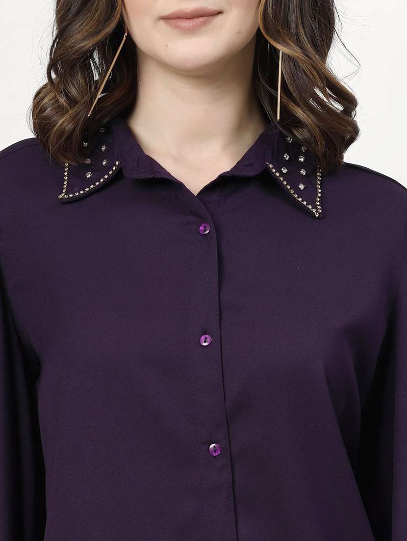women purple polyester regular shirt - 21382296 -  Standard Image - 5