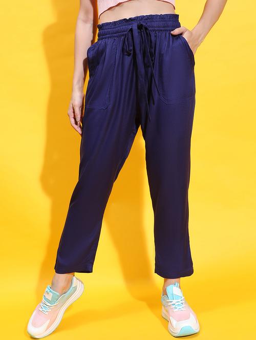 women blue solids tailored pants  - 21382387 -  Standard Image - 0