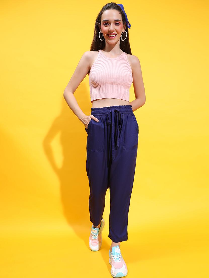 women blue solids tailored pants - 21382387 - Standard Image - 3