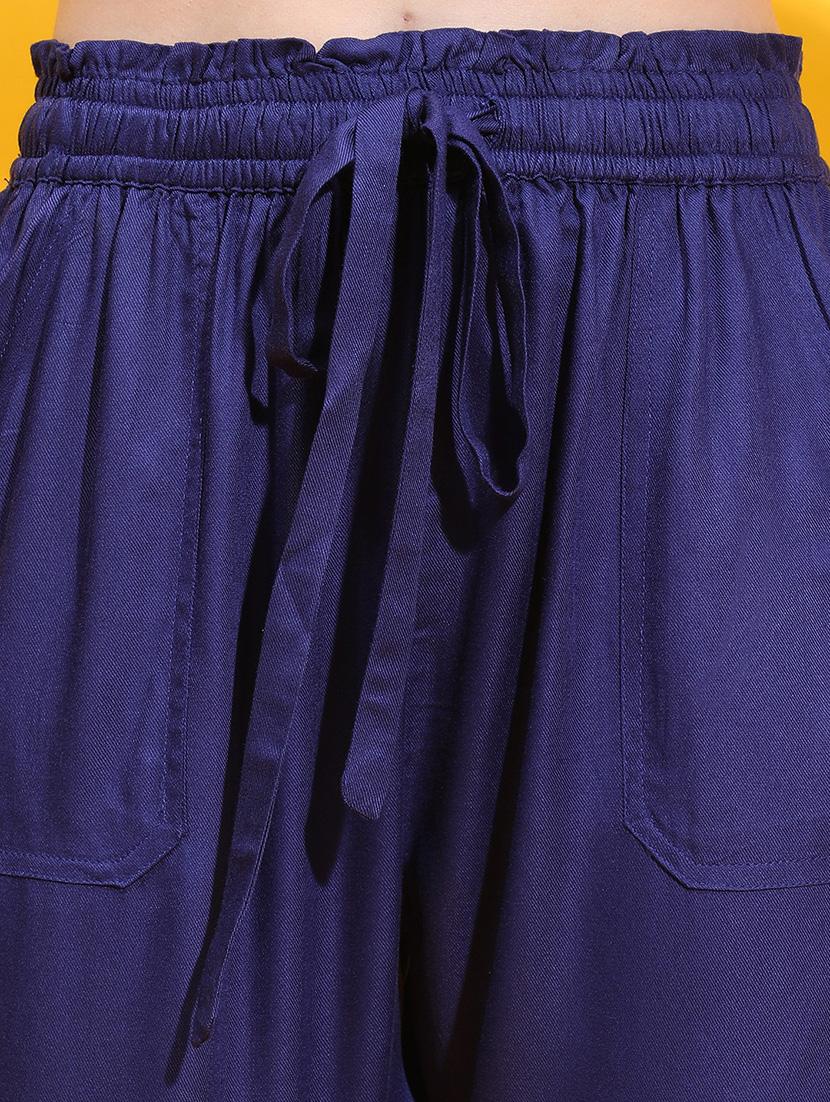 women blue solids tailored pants - 21382387 - Standard Image - 5