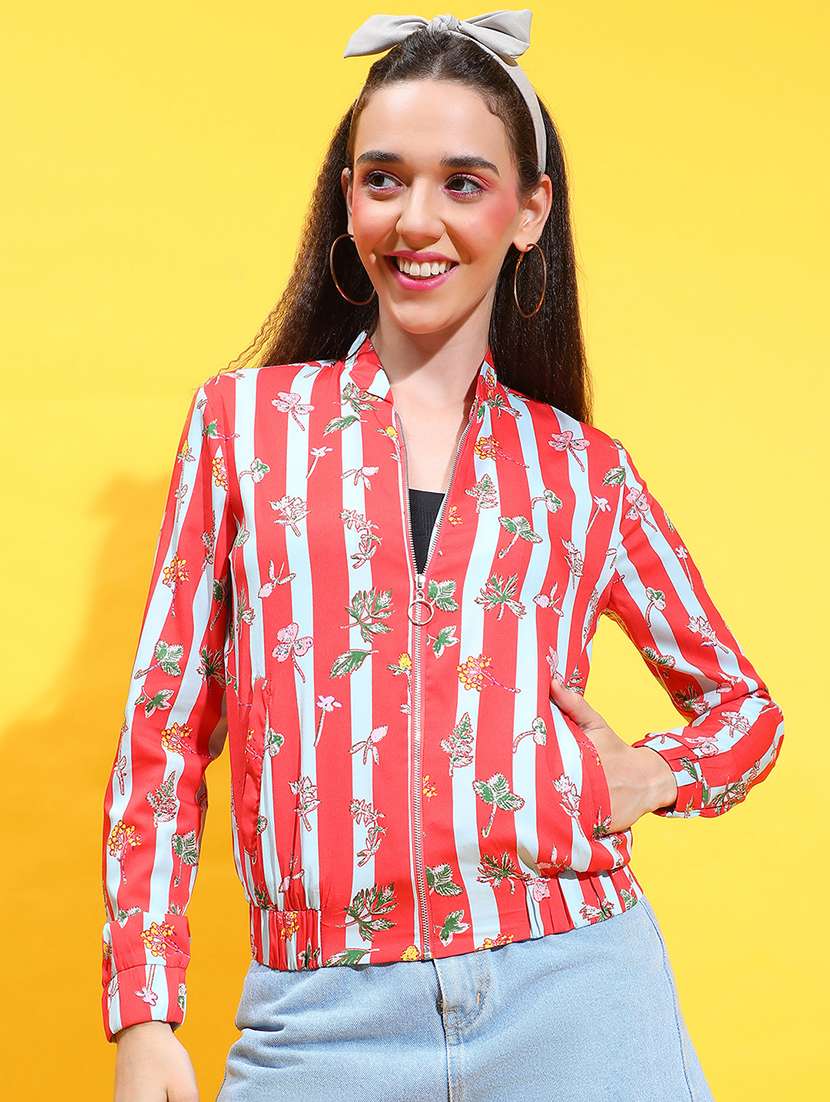 red floral printed summer jacket