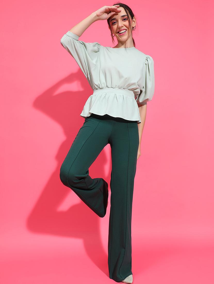 women mint green polyester peplum top - 21382395 - Standard Image - 3