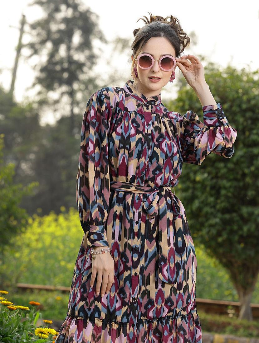 multicolored printed a-line dress - 21382437 - Standard Image - 3