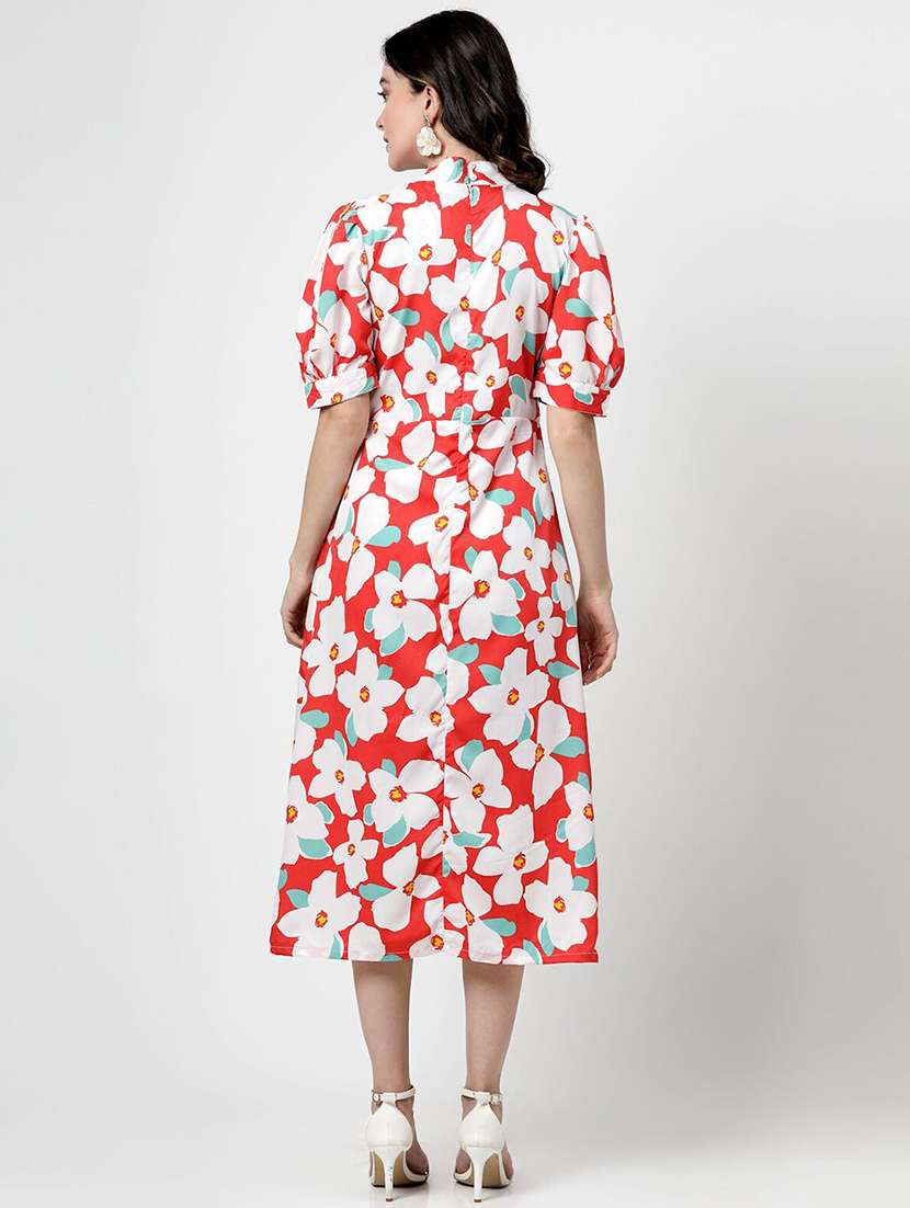 women red polyester a-line dress - 21382438 -  Standard Image - 3