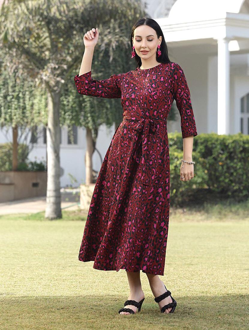 red animal printed fit & flare dress - 21382457 -  Zoom Image - 0