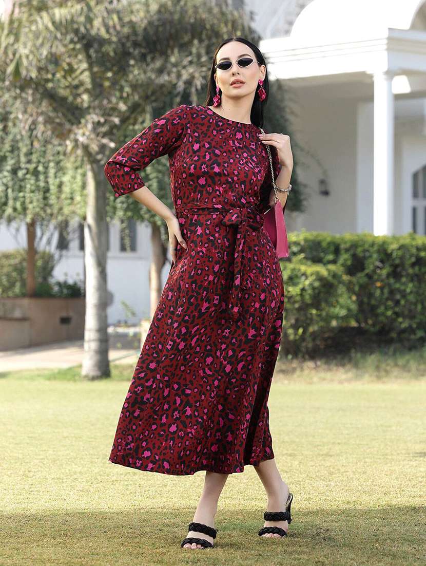 red animal printed fit & flare dress - 21382457 - Standard Image - 3