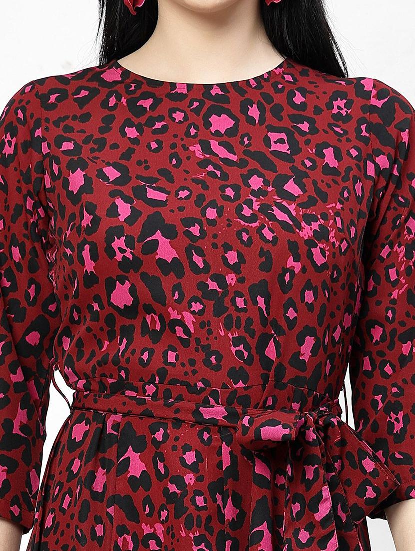 red animal printed fit & flare dress - 21382457 - Standard Image - 5