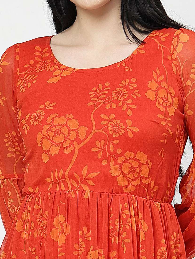 orange printed fit & flare dress - 21382466 - Standard Image - 5