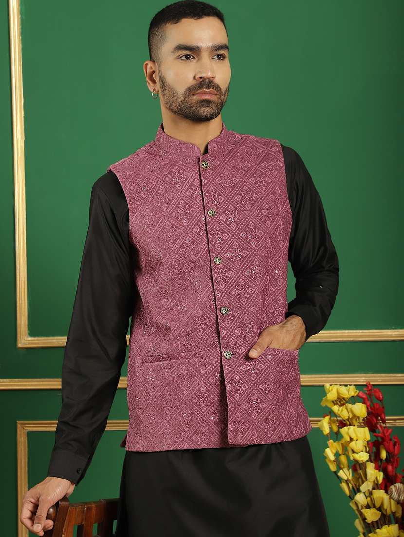 men mandarin neck embroidered nehru jacket - 21382525 -  Zoom Image - 0
