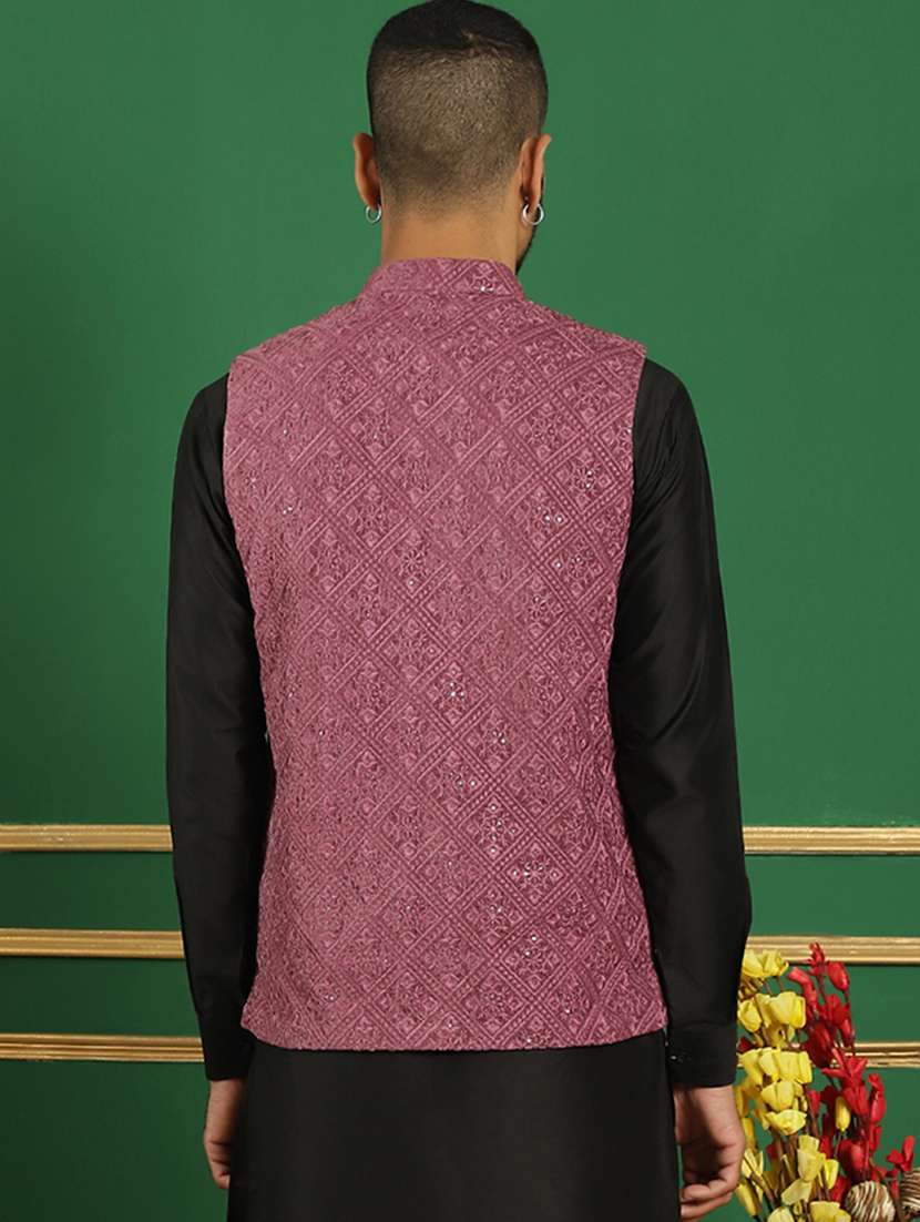 men mandarin neck embroidered nehru jacket - 21382525 -  Standard Image - 3