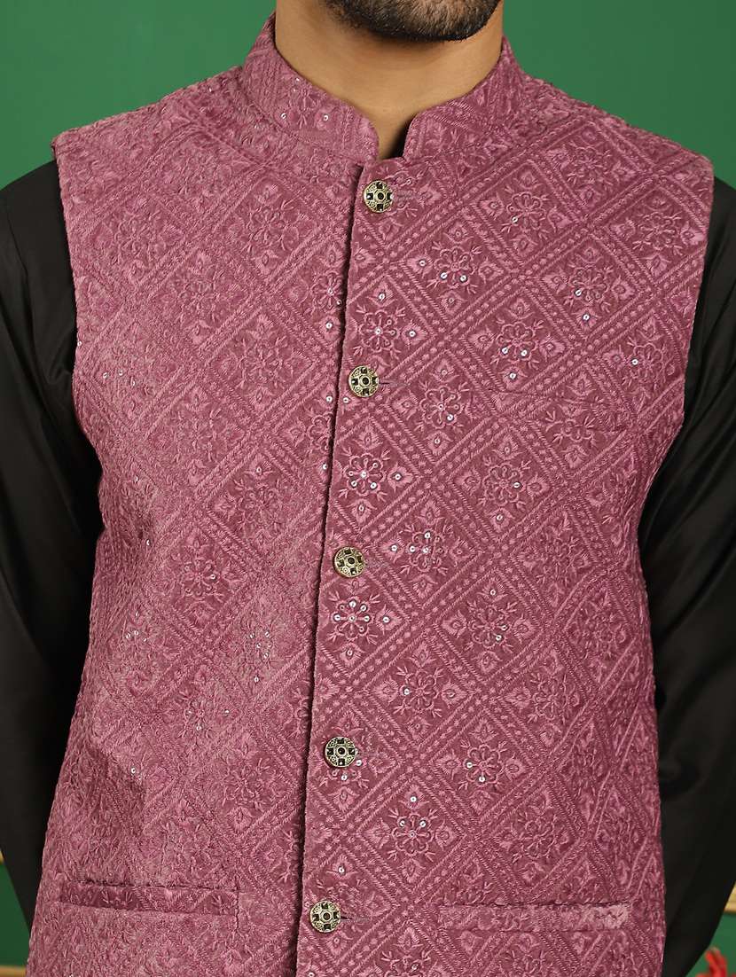 men mandarin neck embroidered nehru jacket - 21382525 -  Standard Image - 5