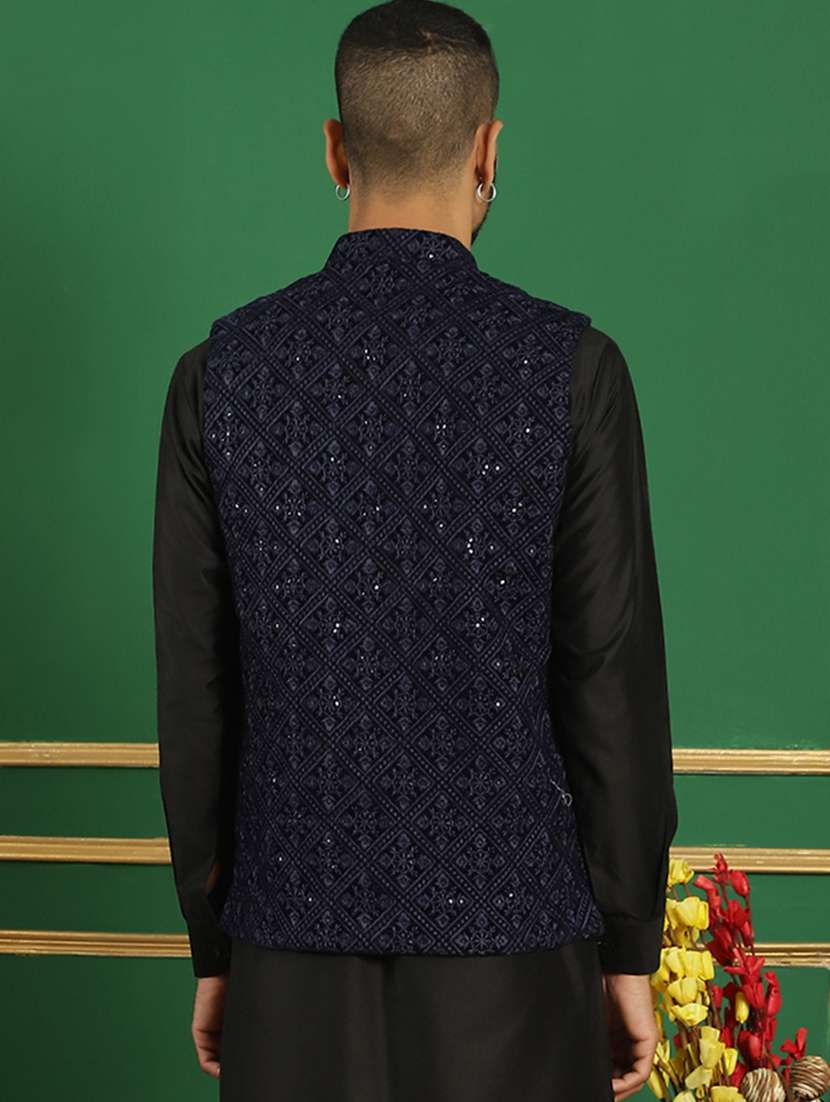 men mandarin neck embroidered nehru jacket - 21382526 -  Standard Image - 3