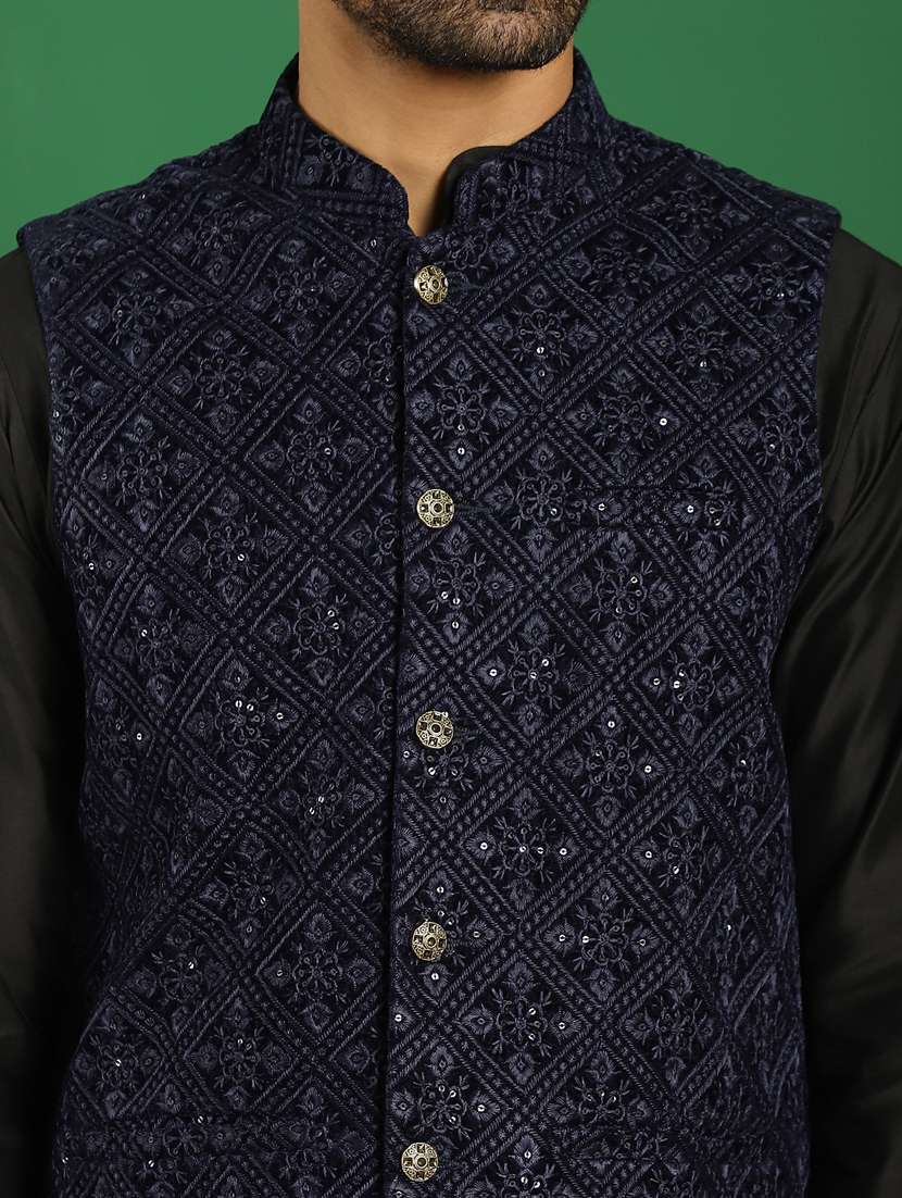 men mandarin neck embroidered nehru jacket - 21382526 -  Standard Image - 5