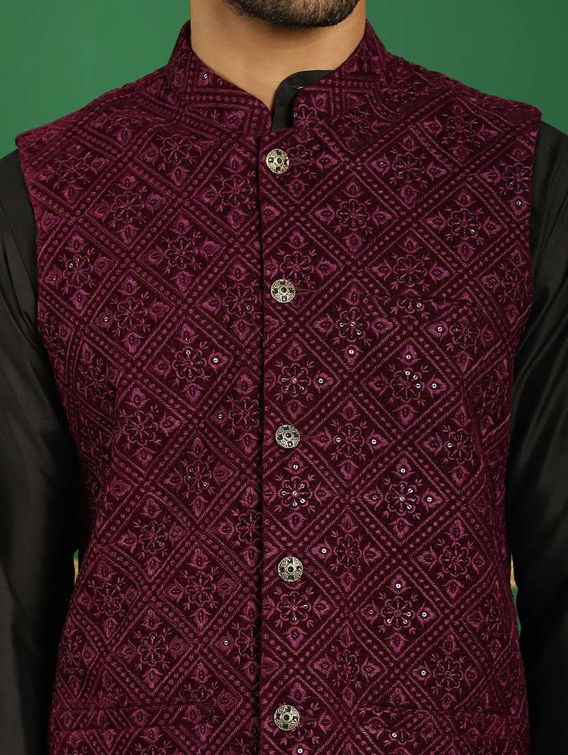 men mandarin neck embroidered nehru jacket - 21382527 -  Standard Image - 5