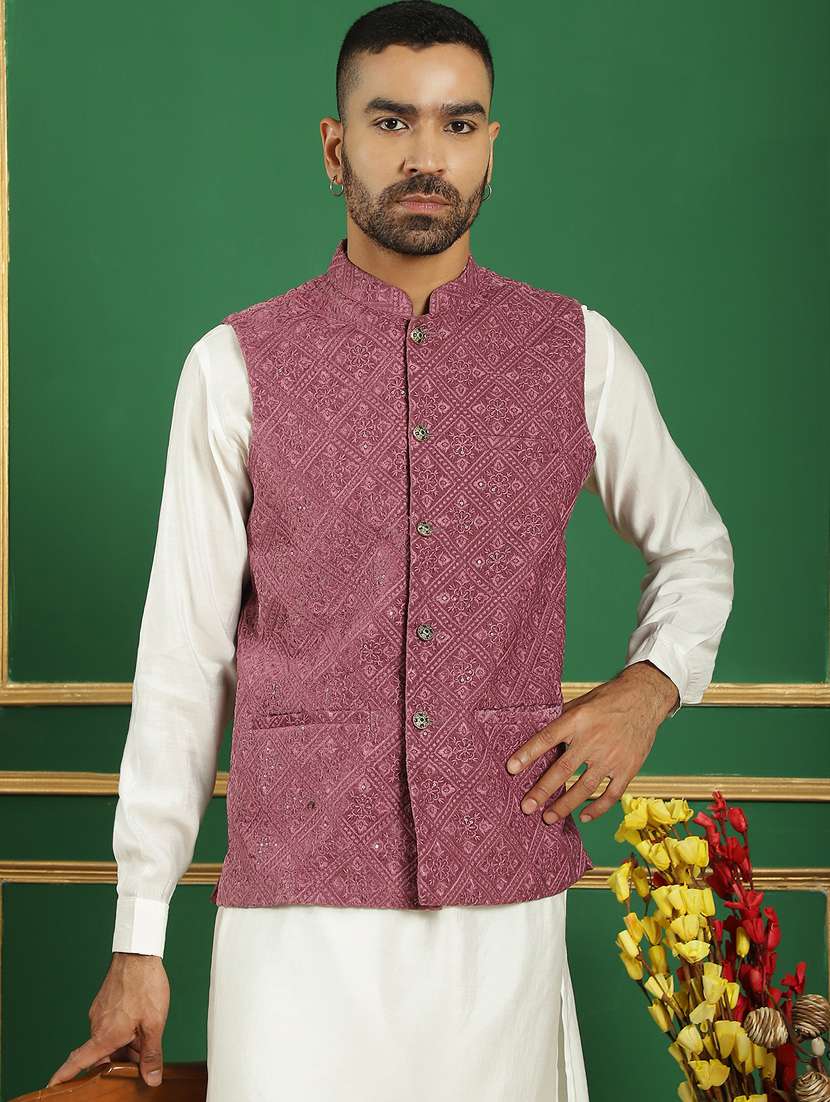 men mandarin neck embroidered nehru jacket - 21382528 -  Zoom Image - 0