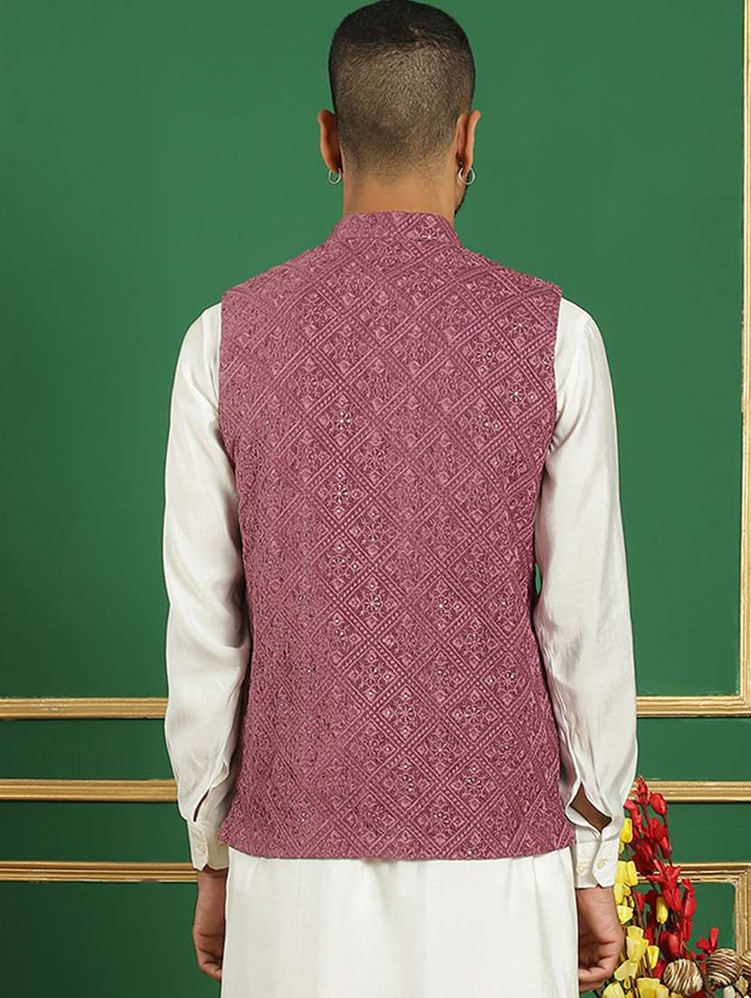 men mandarin neck embroidered nehru jacket - 21382528 -  Standard Image - 3
