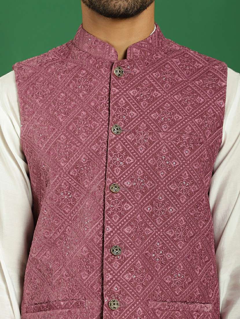 men mandarin neck embroidered nehru jacket - 21382528 -  Standard Image - 5