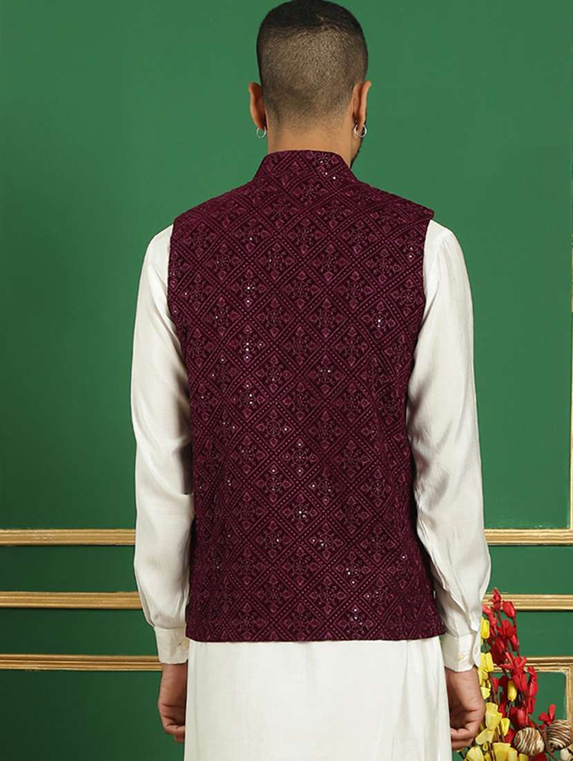 men mandarin neck embroidered nehru jacket - 21382530 -  Standard Image - 3