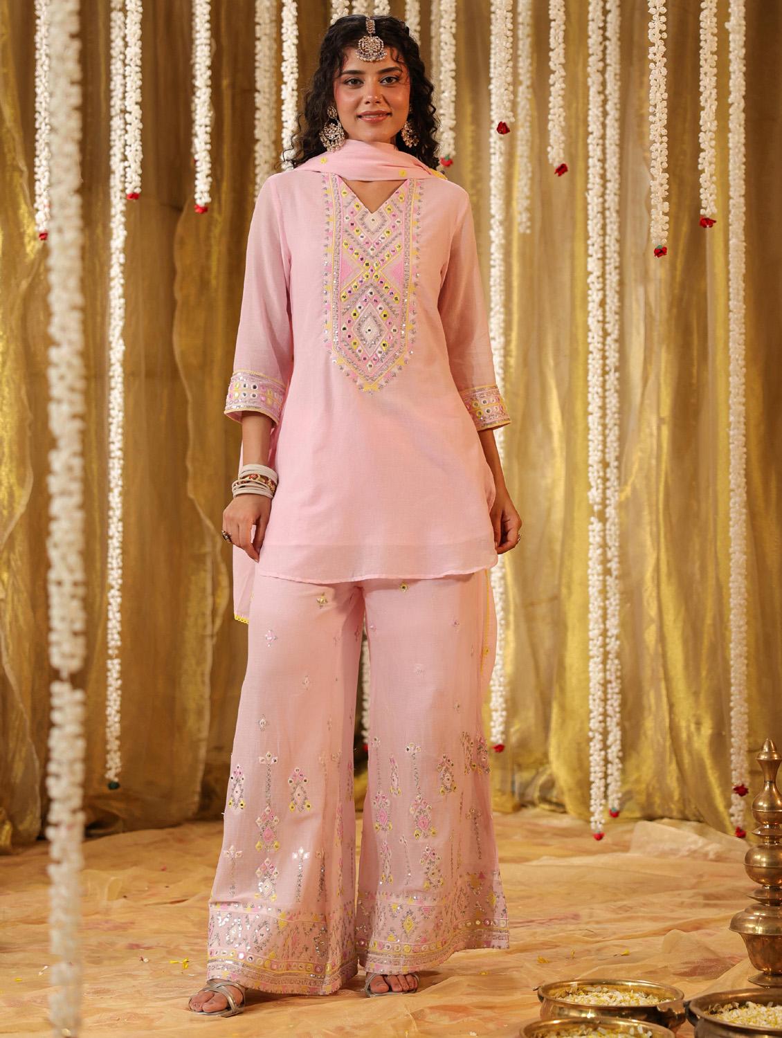 women mirror work kurta palazzo set  - 21382599 -  Zoom Image - 0