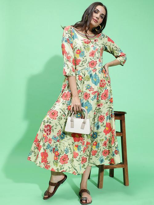 green floral printed fit & flare dress - 21382639 -  Standard Image - 0