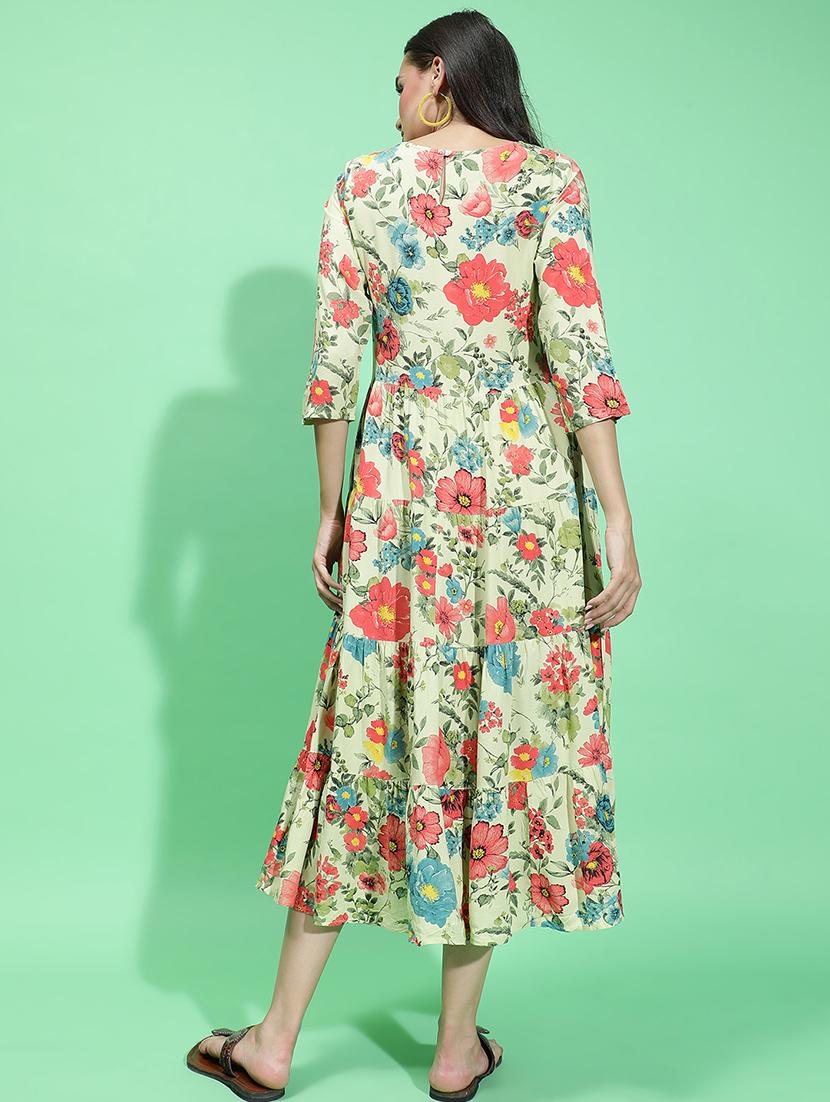 green floral printed fit & flare dress - 21382639 - Standard Image - 3