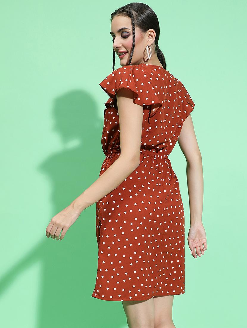 brown polka dot fit & flare dress - 21382641 - Standard Image - 3