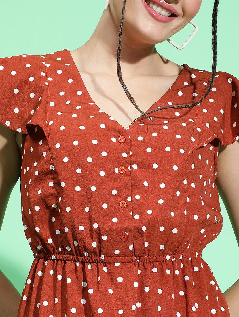 brown polka dot fit & flare dress - 21382641 - Standard Image - 5