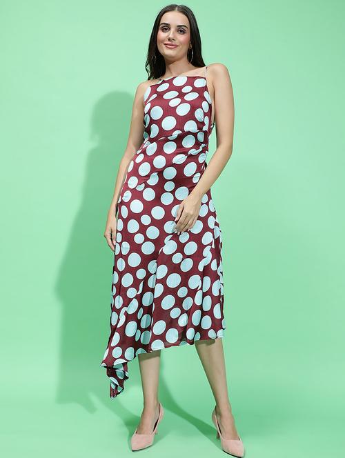 maroon polka dot fit & flare dress - 21382644 -  Standard Image - 0