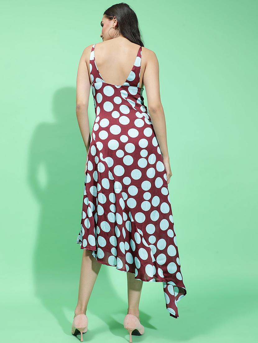 maroon polka dot fit & flare dress - 21382644 - Standard Image - 3