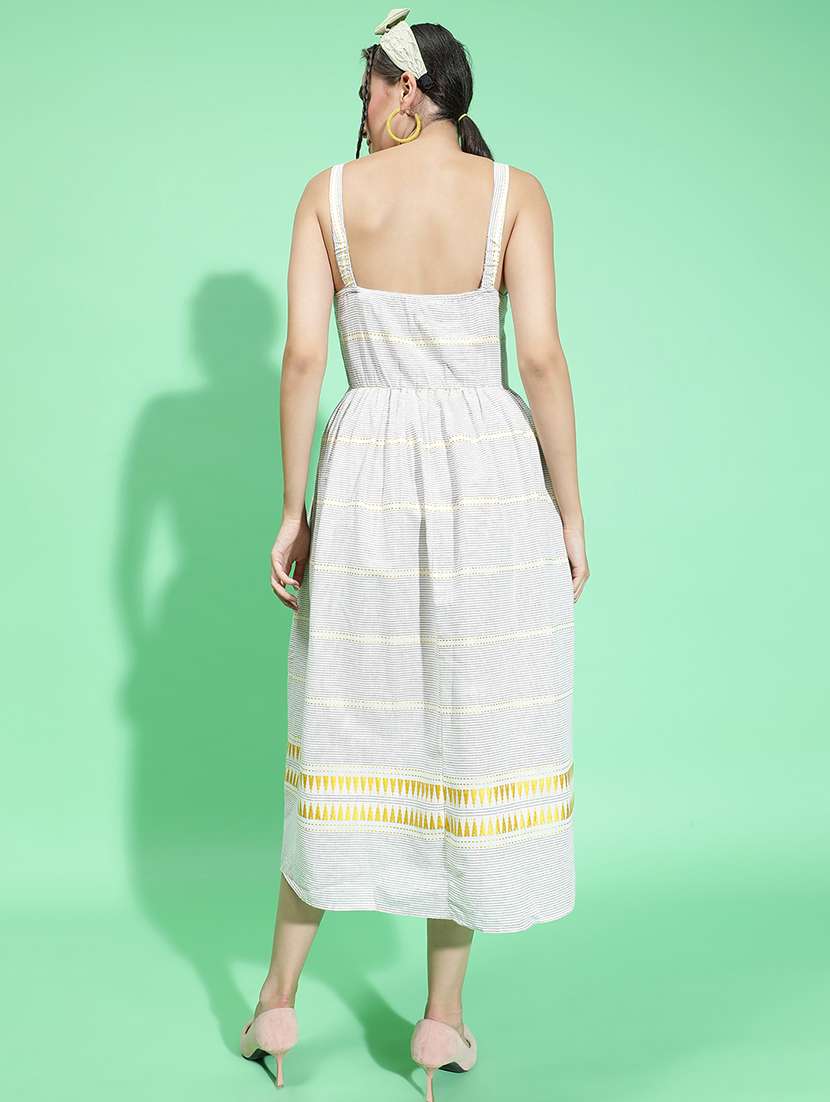 women cream cotton fit & flare dress - 21382653 -  Standard Image - 3