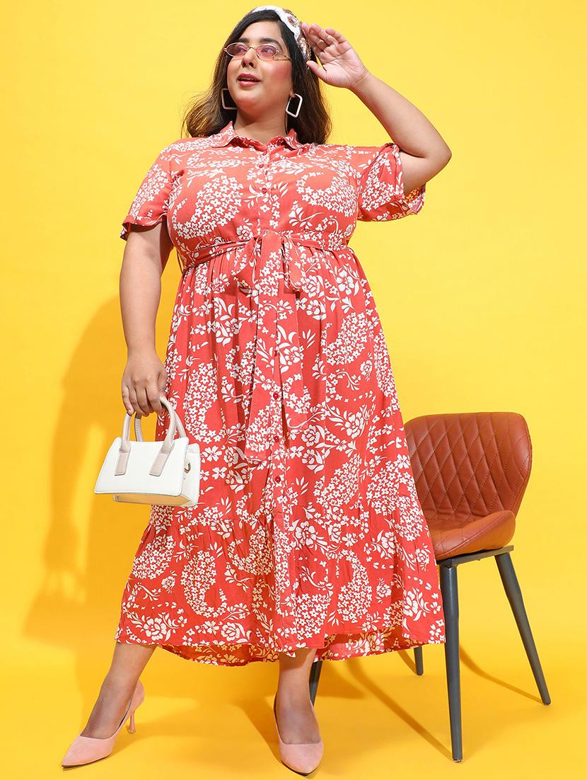 women rust viscose fit & flare dress - 21382655 -  Zoom Image - 0