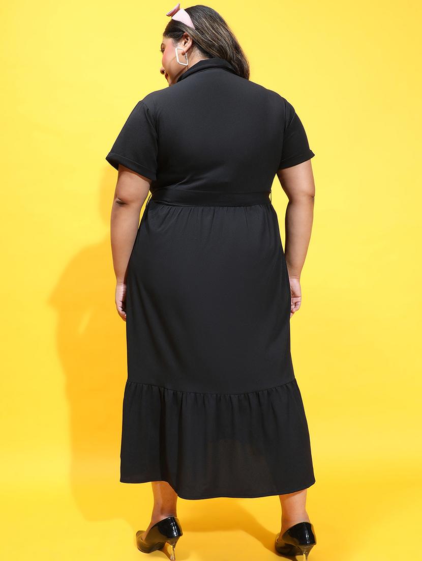 black solid fit & flare dress - 21382657 - Standard Image - 3