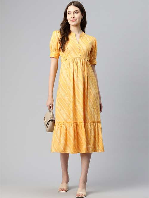 women yellow cotton tiered dress - 21382661 -  Standard Image - 0