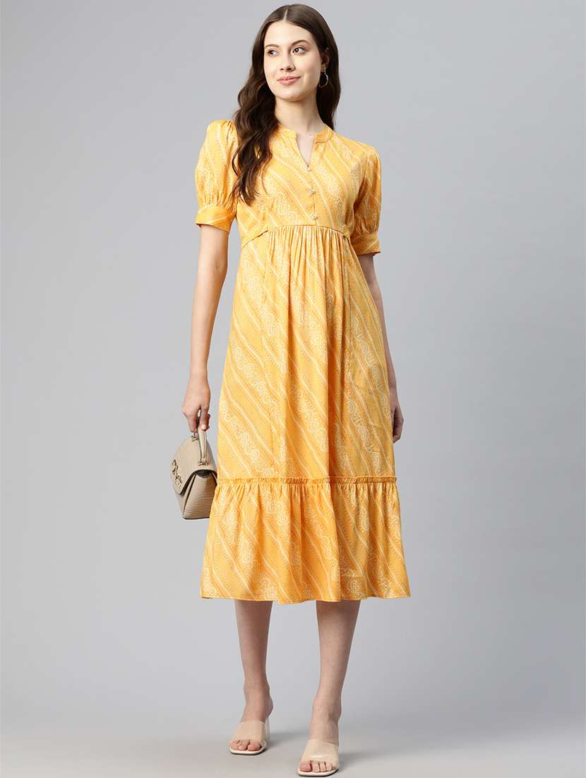 women yellow cotton tiered dress