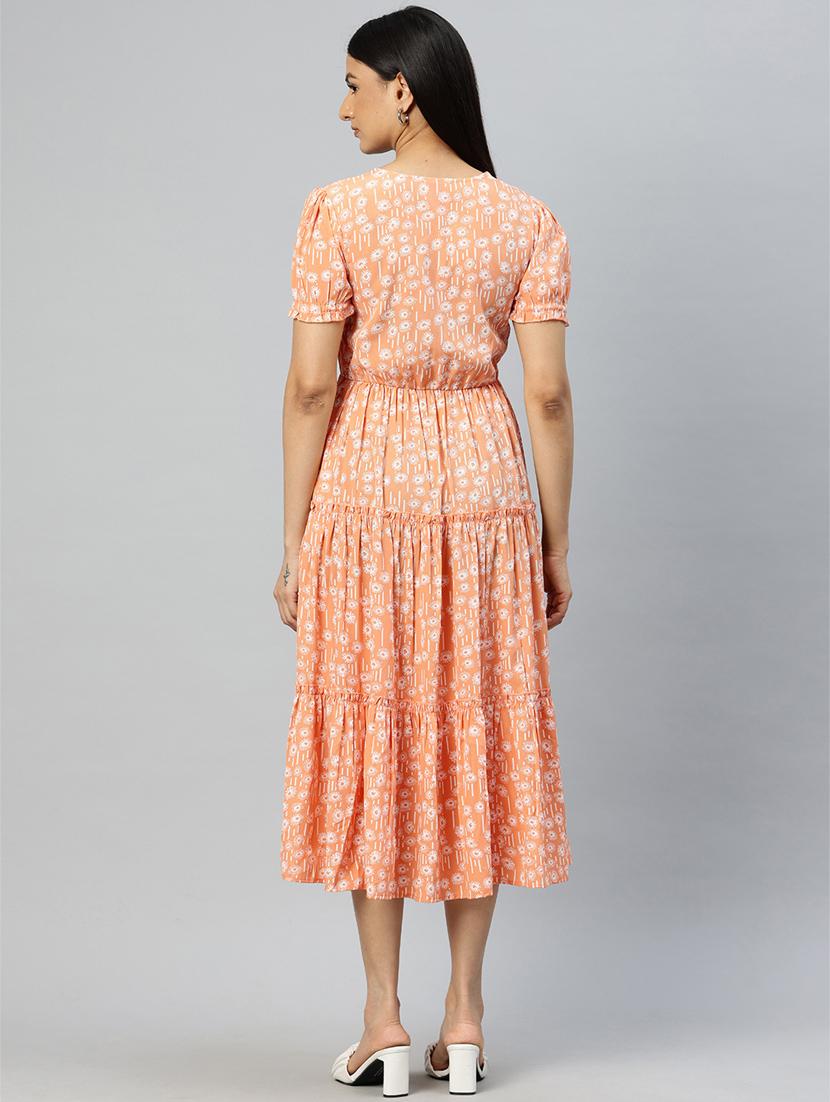 women peach crepe tiered dress - 21382668 - Standard Image - 3