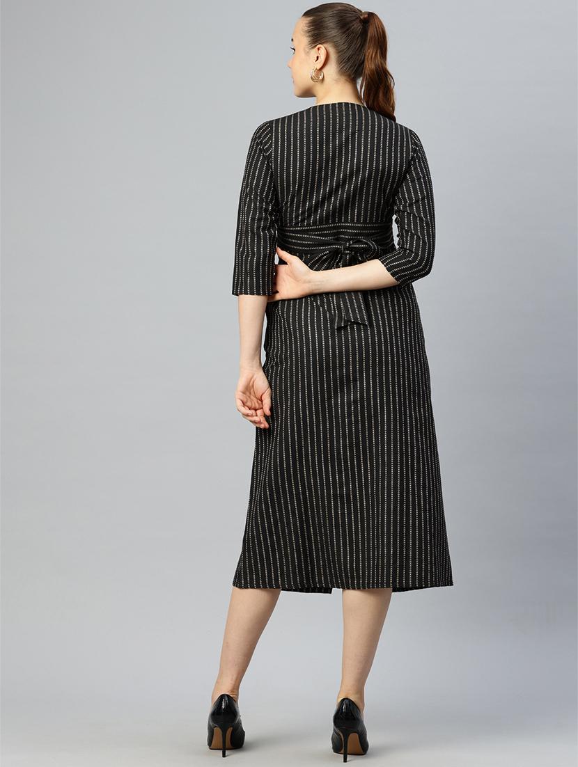 women black stripes printed a-line dress - 21382670 - Standard Image - 3