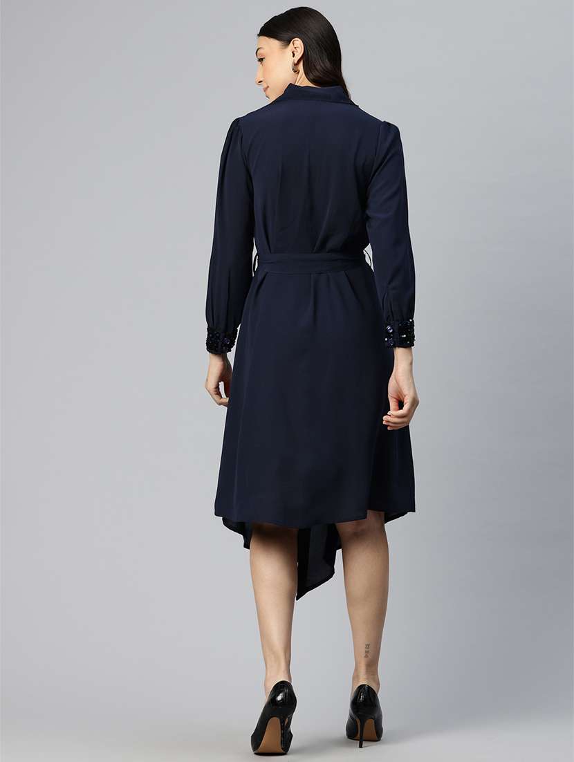 women navy blue viscose shirt dress - 21382671 -  Standard Image - 3