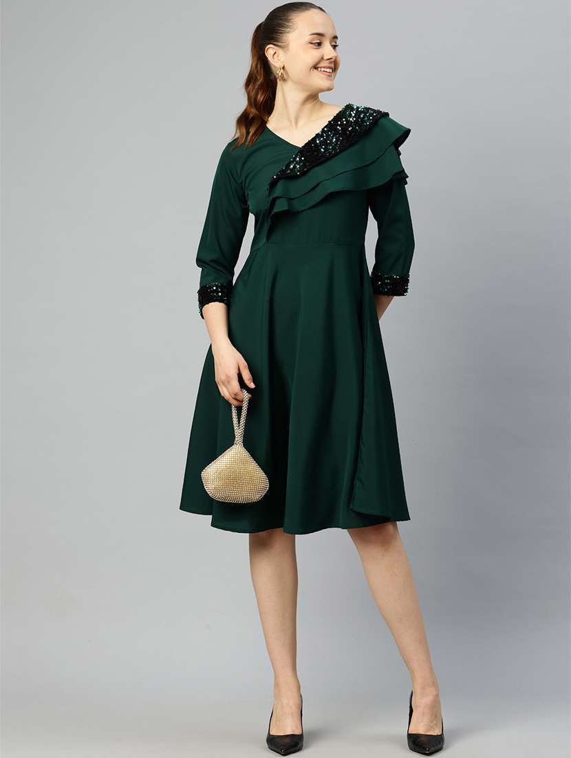 green embellished a-line dress