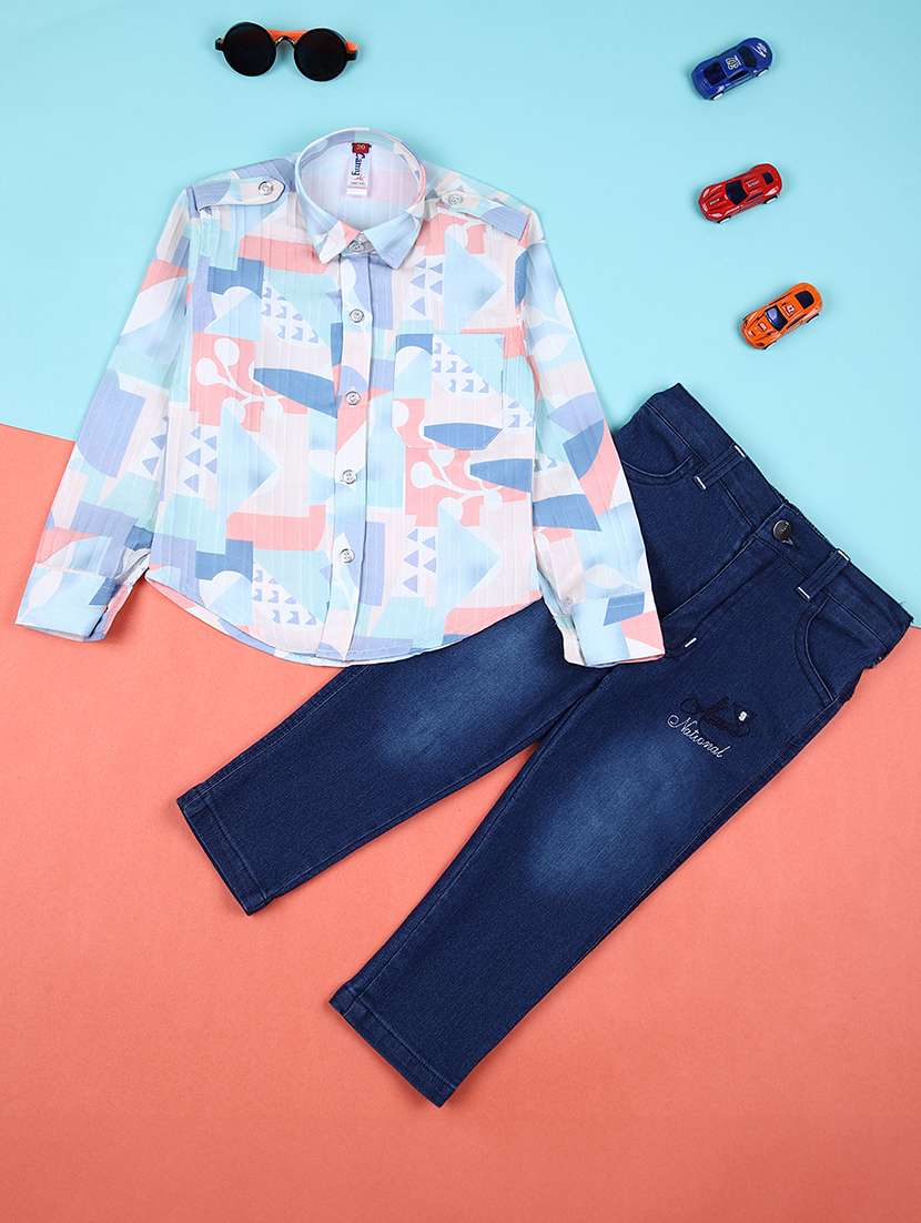 boys printed long sleeves shirt & jeans set - 21382787 - Zoom Image - 0
