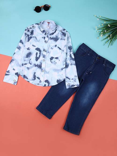 boys printed long sleeves shirt & jeans set - 21382788 -  Standard Image - 0