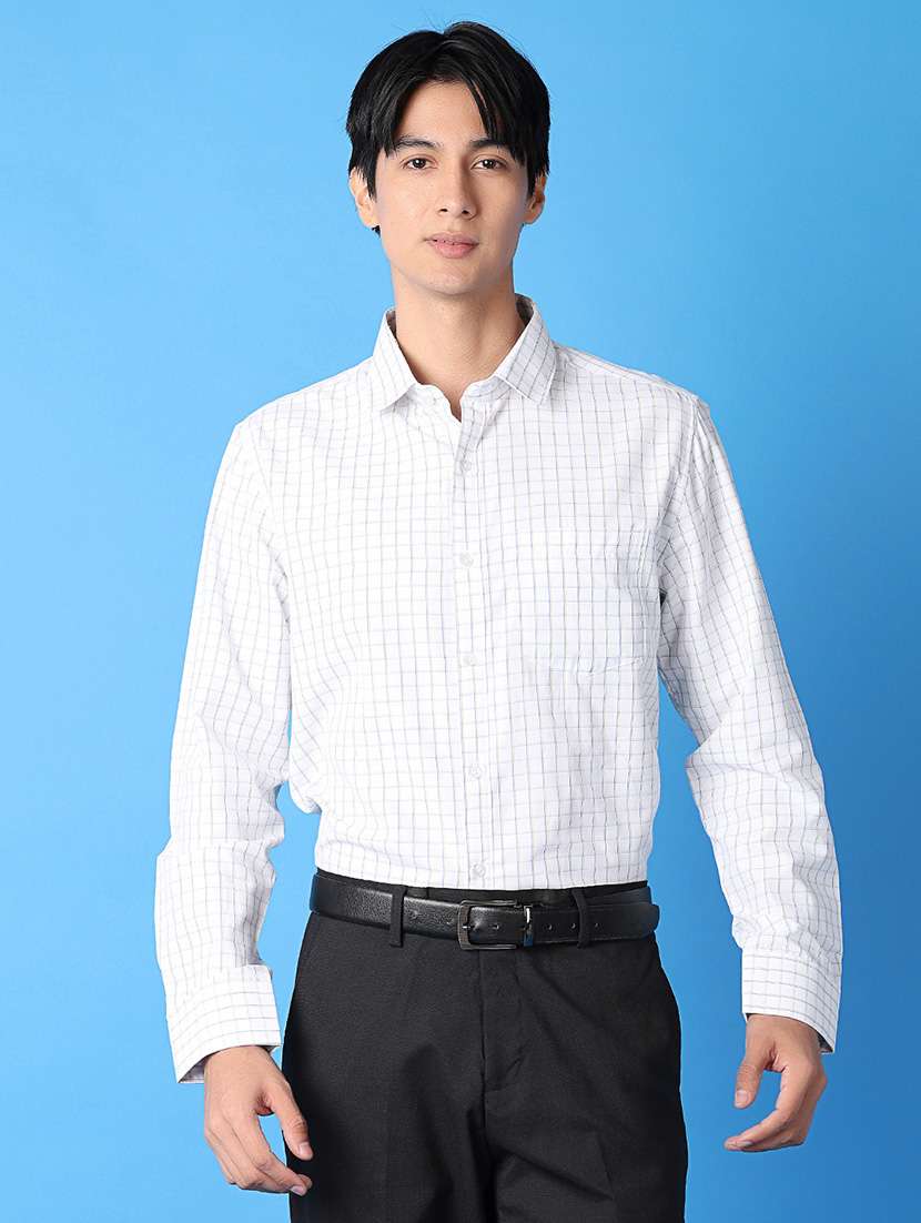 men checks printed log sleeves formal shirts