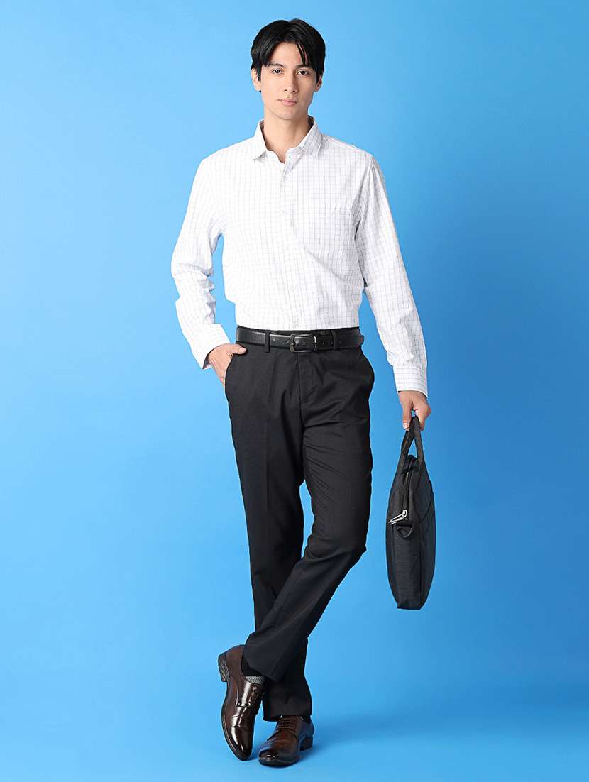 men checks printed log sleeves formal shirts - 21382803 -  Standard Image - 3